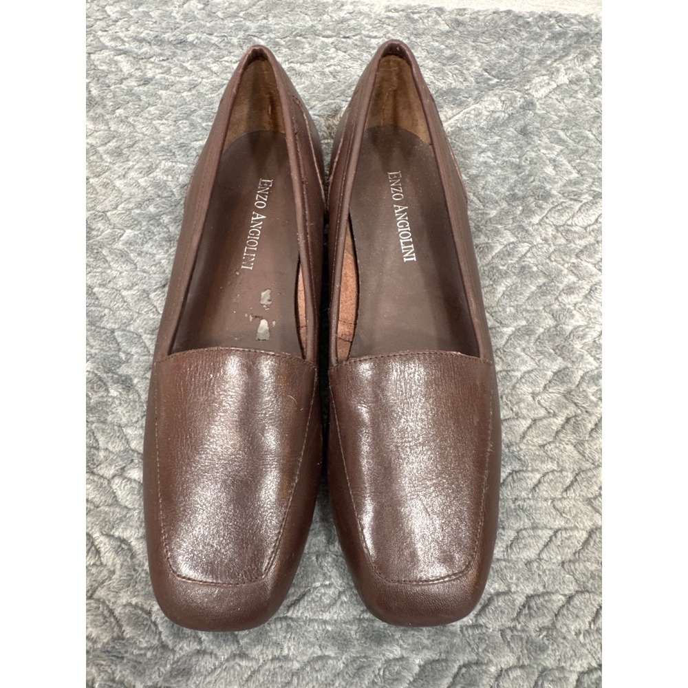 Enzo Angiolini Liberty Brown Leather Loafers Square Toe Flats Mens 6N